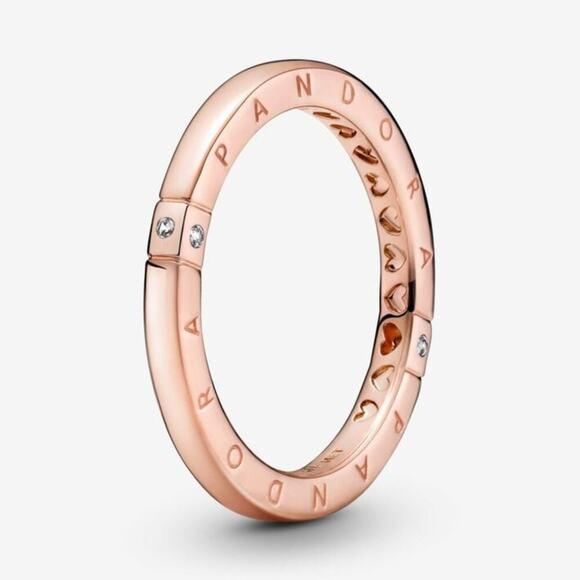 Pandora Logo & Hearts Ring Rose Gold Size 58 (8.5) - Picture 7 of 9